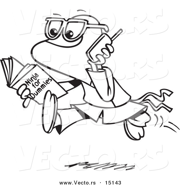 Vector of a Cartoon Man Reading a Ninja for Dummies Book - Coloring Page Outline