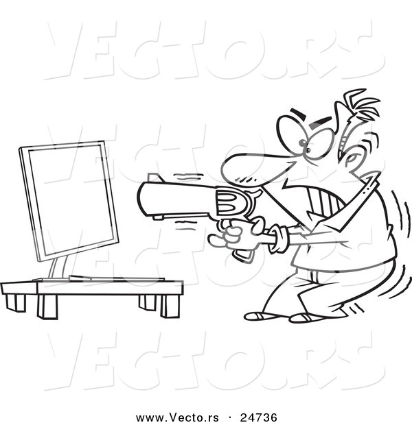 Vector of a Cartoon Man Ready to Commit Compucide - Outlined Coloring Page