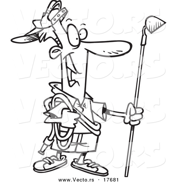Vector of a Cartoon Man Ready to Do His Gardening - Coloring Page Outline