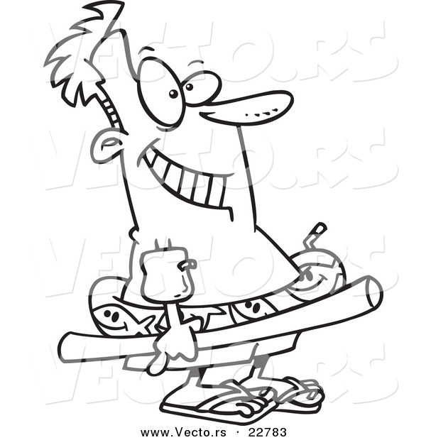 Vector of a Cartoon Man Ready to Swim - Coloring Page Outline