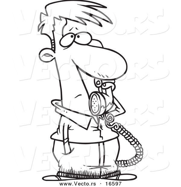 Vector of a Cartoon Man Receiving Bad News on the Phone - Outlined Coloring Page Drawing