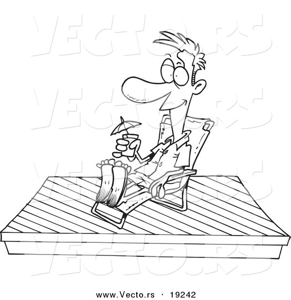Vector of a Cartoon Man Relaxing on a New Deck - Outlined Coloring Page