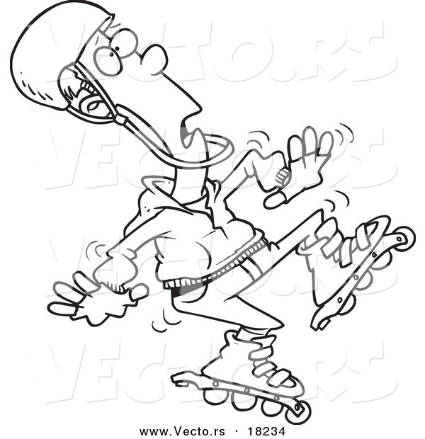 Vector of a Cartoon Man Roller Blading - Outlined Coloring Page