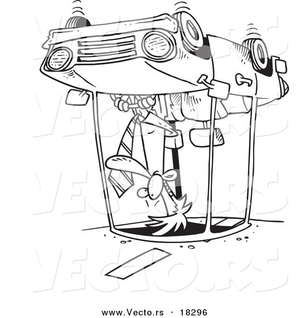 Vector of a Cartoon Man Rolling His Car - Outlined Coloring Page