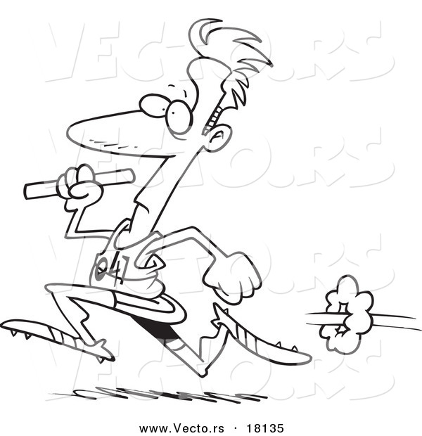 Vector of a Cartoon Man Running a Relay with a Baton - Outlined Coloring Page