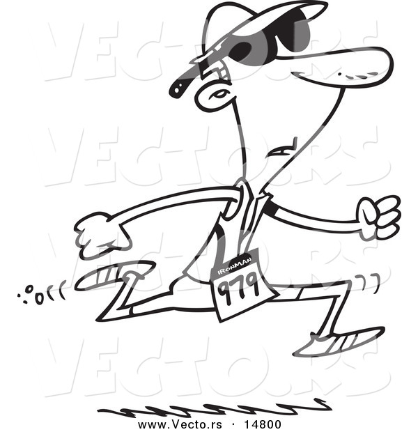 Vector of a Cartoon Man Running in a Triathlon - Coloring Page Outline