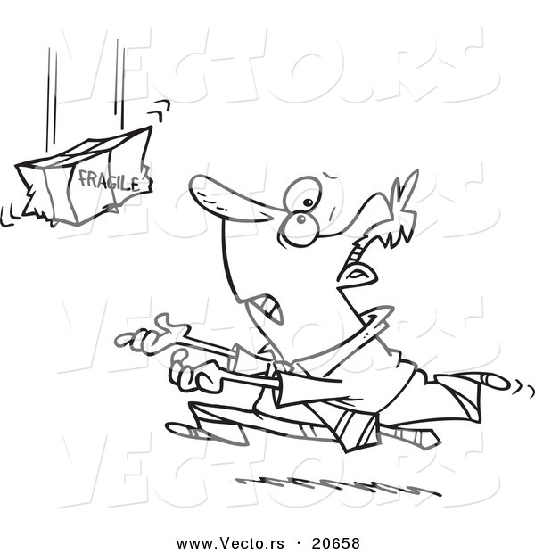 Vector of a Cartoon Man Running to Catch a Fragile Package - Coloring Page Outline