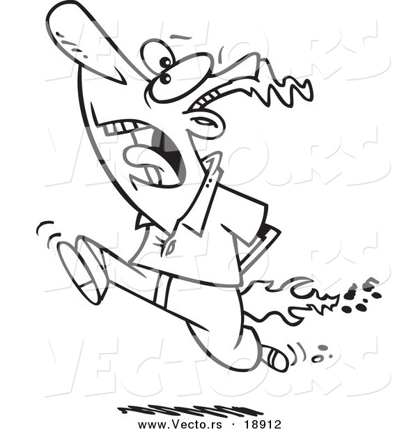 Vector of a Cartoon Man Running with Flames - Outlined Coloring Page