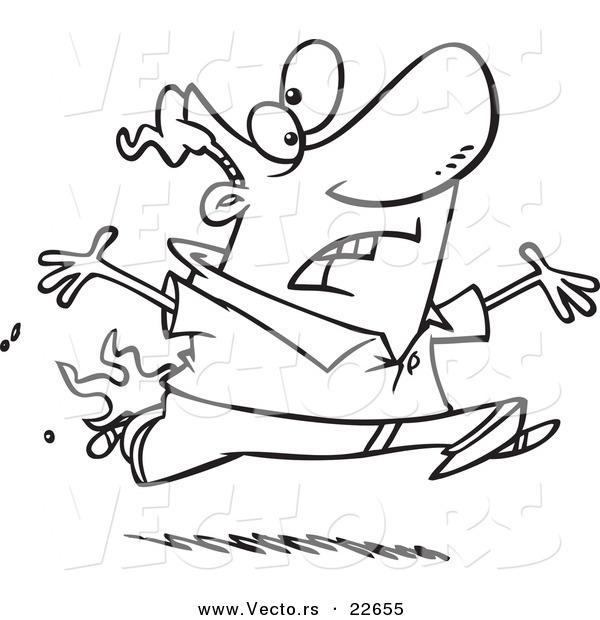 Vector of a Cartoon Man Running with His Pants on Fire - Coloring Page Outline