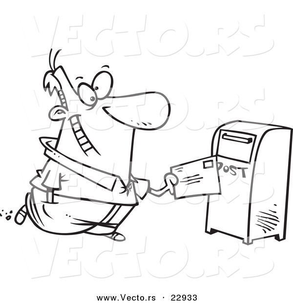 Vector of a Cartoon Man Sending off Mail - Coloring Page Outline