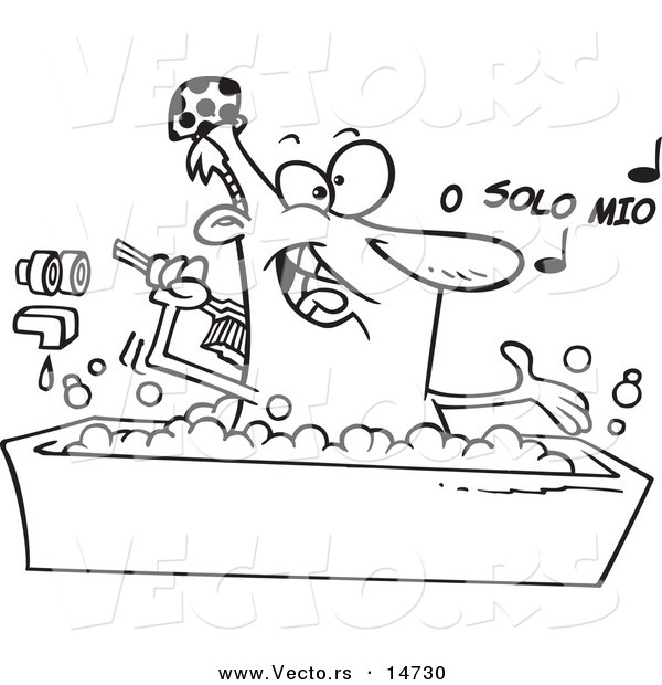 Vector of a Cartoon Man Singing and Bathing in a Tub - Coloring Page Outline