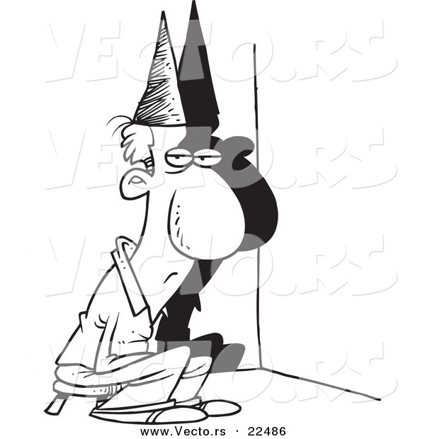 Vector of a Cartoon Man Sitting in a Corner - Coloring Page Outline