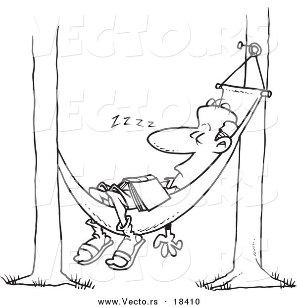 Vector of a Cartoon Man Snoozing in a Hammock - Outlined Coloring Page