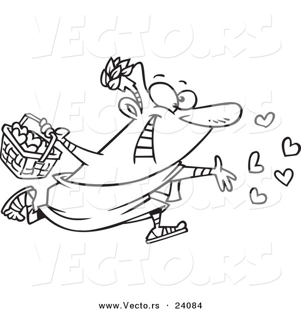 Vector of a Cartoon Man Spreading Love Confetti - Coloring Page Outline