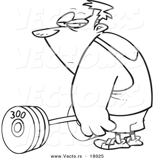 Vector of a Cartoon Man Standing by a Barbell - Outlined Coloring Page