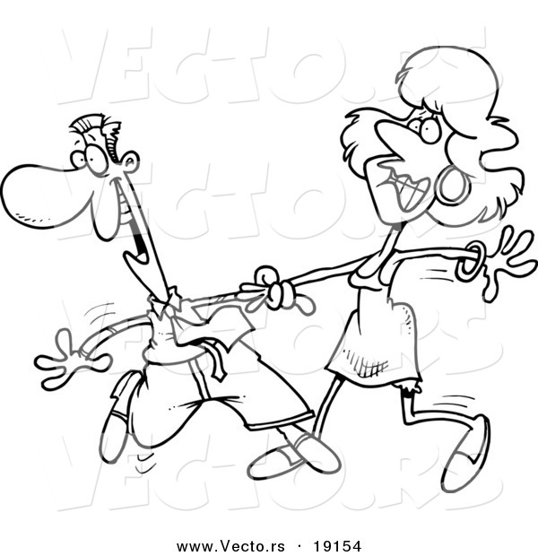 Vector of a Cartoon Man Stepping on His Dancing Partner's Foot - Outlined Coloring Page