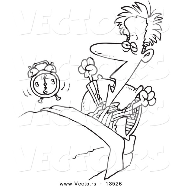 Vector of a Cartoon Man Stretching While Waking up - Coloring Page Outline