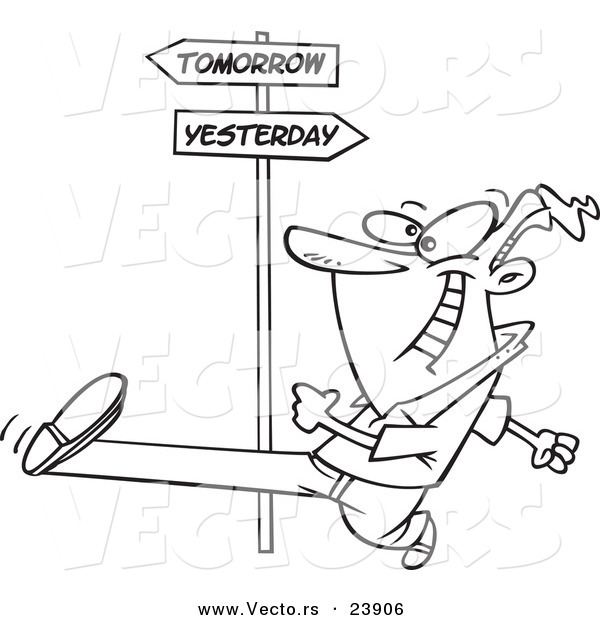 Vector of a Cartoon Man Striding into Tomorrow - Coloring Page Outline