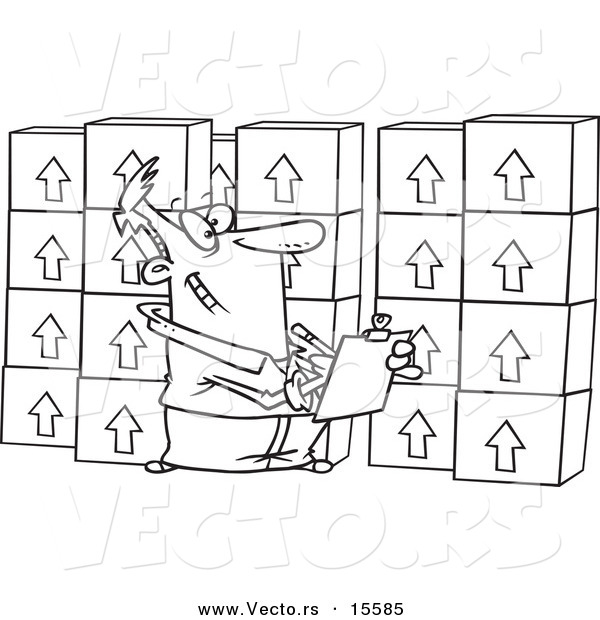 Vector of a Cartoon Man Taking Inventory - Coloring Page Outline