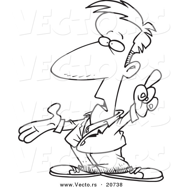 Vector of a Cartoon Man Talking and Pointing - Coloring Page Outline