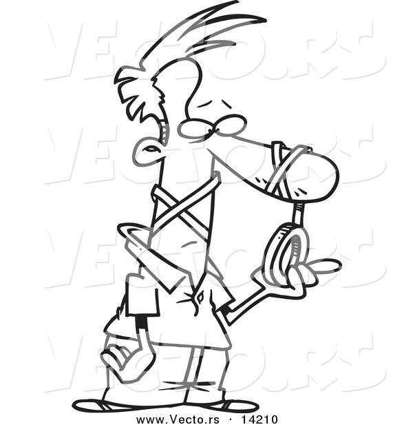Vector of a Cartoon Man Tangled in Tape - Coloring Page Outline