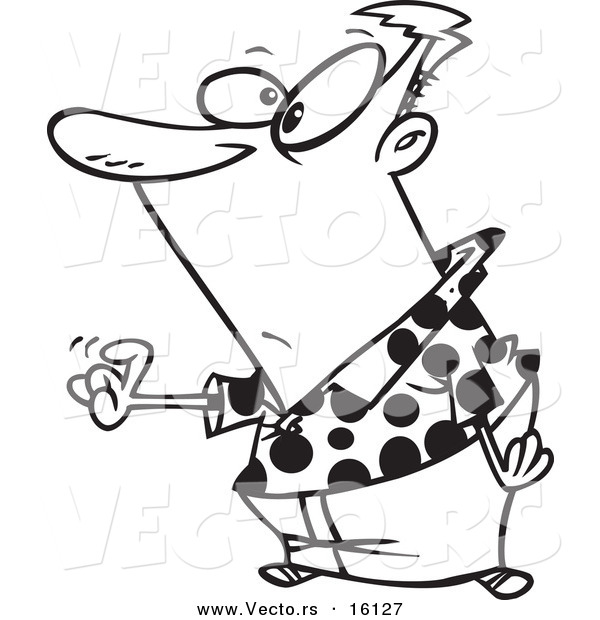 Vector of a Cartoon Man Tapping for Attention - Outlined Coloring Page Drawing