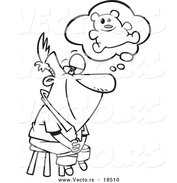 Vector of a Cartoon Man Thinking of His Teddy Bear - Outlined Coloring Page
