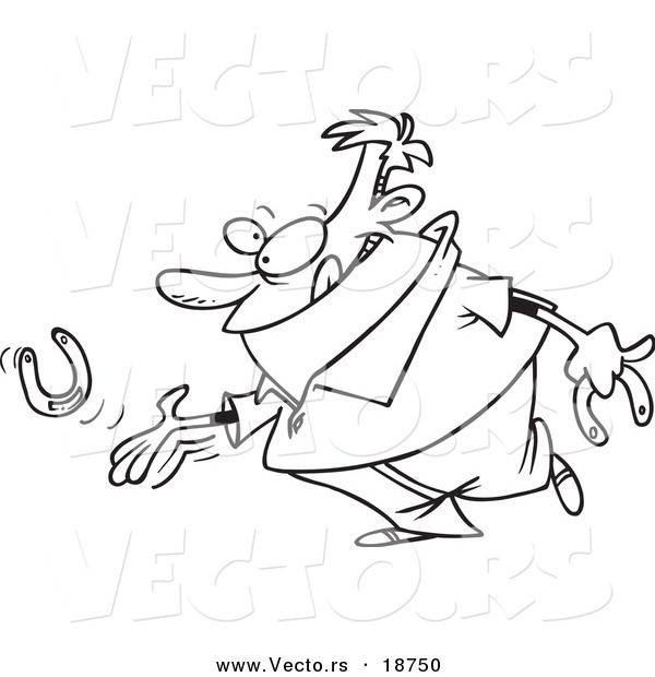 Vector of a Cartoon Man Throwing Horseshoes - Outlined Coloring Page