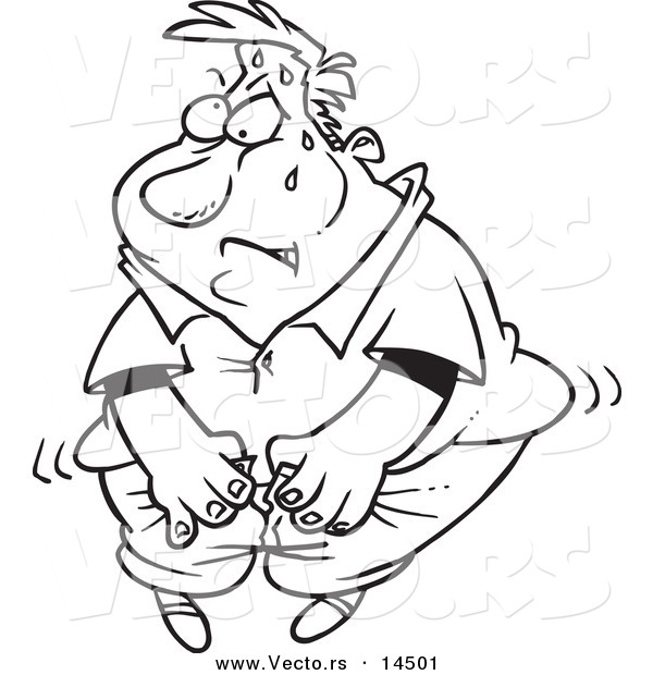 Vector of a Cartoon Man Trying to Squeeze into Jeans - Coloring Page Outline