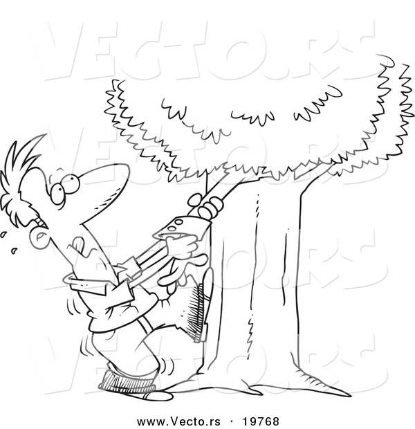 Vector of a Cartoon Man Tugging an Arm from His Family Tree - Outlined Coloring Page