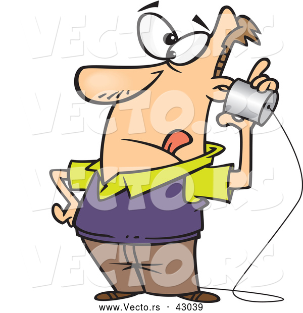 Vector of a Cartoon Man Using Can Phone with String