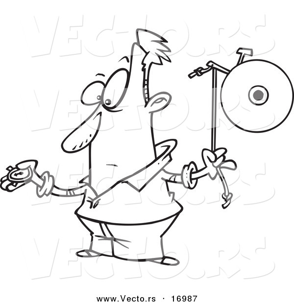 Vector of a Cartoon Man Waiting to Ring a Bell - Coloring Page Outline