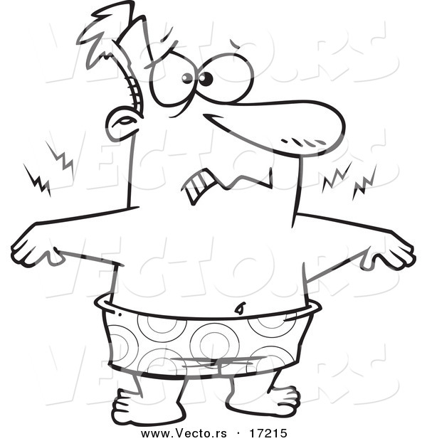 Vector of a Cartoon Man with a Bad Sun Burn - Coloring Page Outline