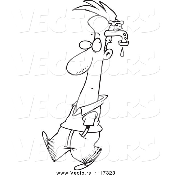 Vector of a Cartoon Man with a Brain Drain - Coloring Page Outline