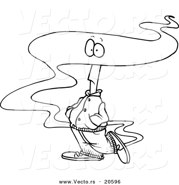 Vector of a Cartoon Man with His Head in the Fog - Coloring Page Outline