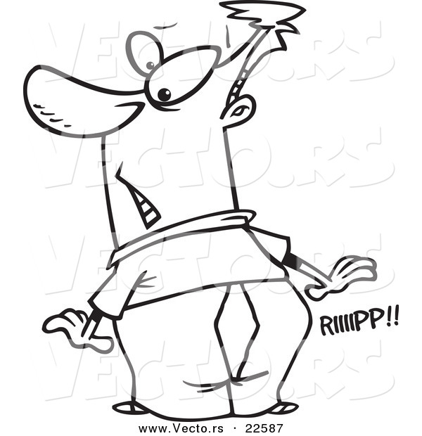 Vector of a Cartoon Man with Ripping Pants - Coloring Page Outline
