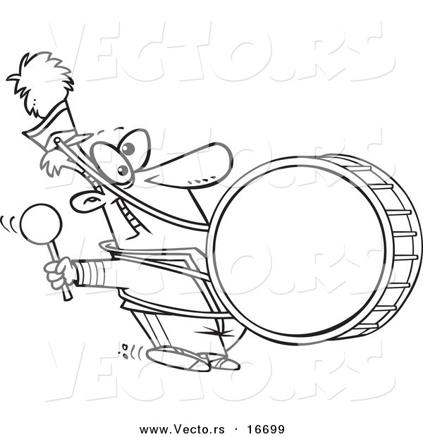 Vector of a Cartoon Marching Band Drummer - Outlined Coloring Page Drawing