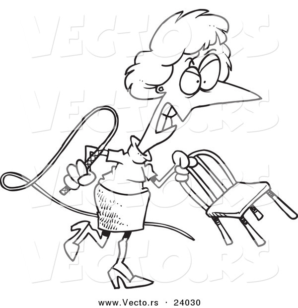 Vector of a Cartoon Mean Businesswoman with a Whip - Coloring Page Outline