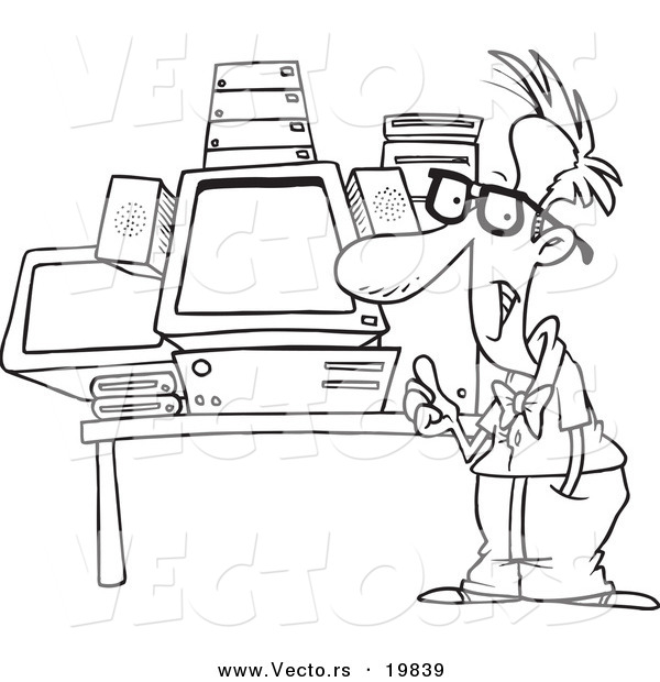 Vector of a Cartoon Mega Computer Geek - Outlined Coloring Page