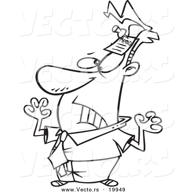 Vector of a Cartoon Memo Pinned to a Businessman - Outlined Coloring Page