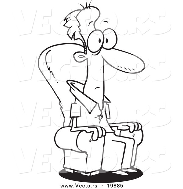 Vector of a Cartoon Mesmerized Man Sitting in a Chair - Outlined Coloring Page