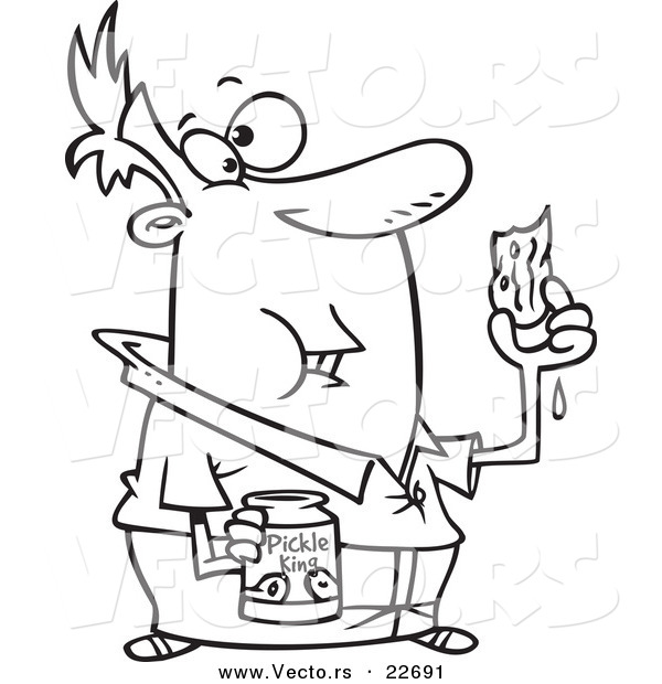 Vector of a Cartoon Messy Man Eating Pickles - Coloring Page Outline