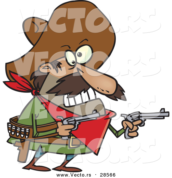 Vector of a Cartoon Mexican Bandito Ready to Shoot Pistols