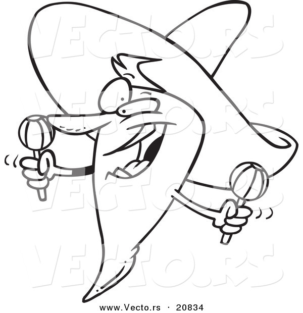 Vector of a Cartoon Mexican Chili Pepper - Coloring Page Outline