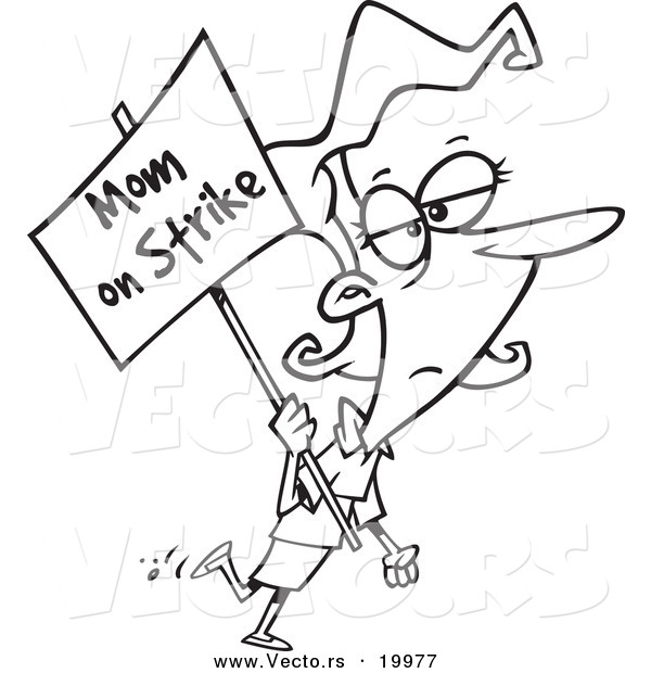 Vector of a Cartoon Mom on Strike - Outlined Coloring Page
