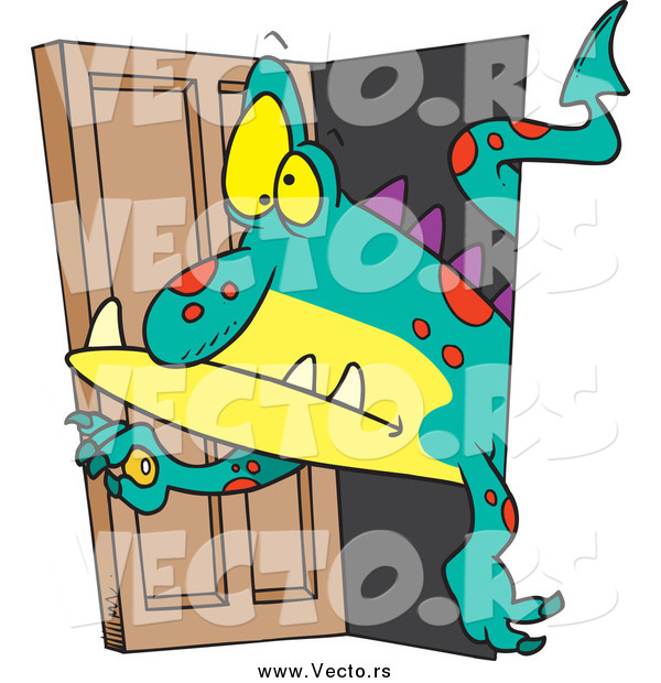 Vector of a Cartoon Monster Sneaking Through a Door