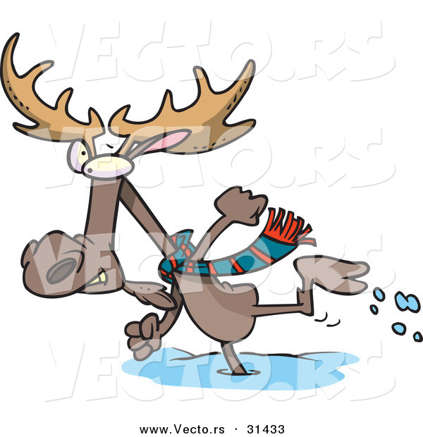 Vector of a Cartoon Moose Running in Deep Snow