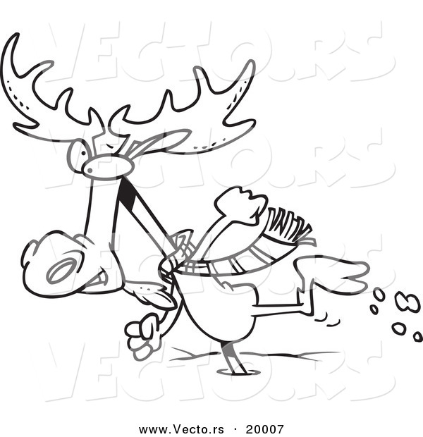 Vector of a Cartoon Moose Running in the Snow - Outlined Coloring Page