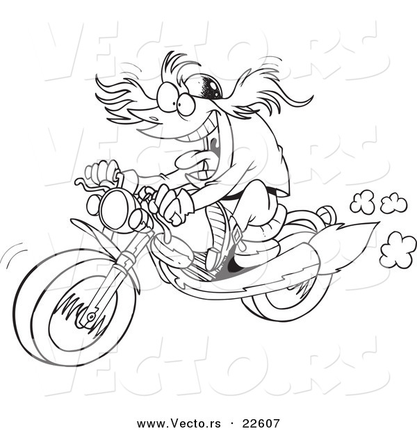 Vector of a Cartoon Motorcycler - Coloring Page Outline