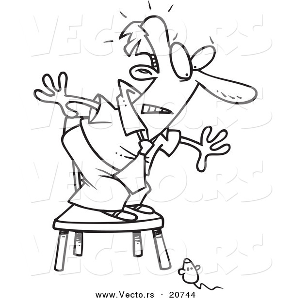 Vector of a Cartoon Mouse Scaring a Businessman - Coloring Page Outline
